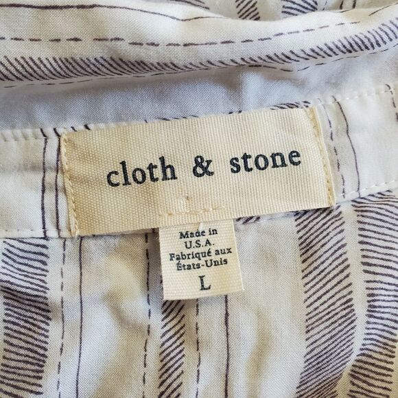 Anthropologie Cloth & Stone White Striped Long Sleeve Button Down Top (L) - Picture 5 of 5